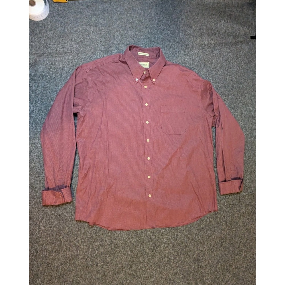 Vtg Eddie Bauer‎ Wrinkle Resistant Button Up Shirt XL Relaxed Fit Burgundy Plaid